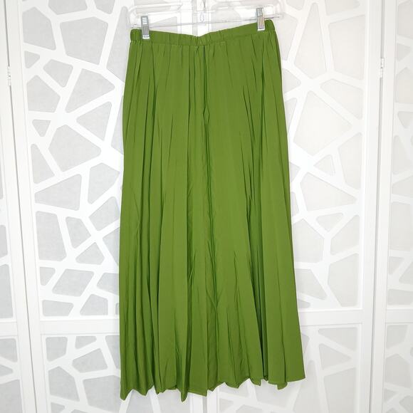 NWT Truth By Republic Green Pull On Pleated Midi Skirt Womens SM Preppy Work - Picture 7 of 10